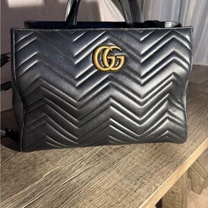 Gucci Black Chevron Leather Tote
